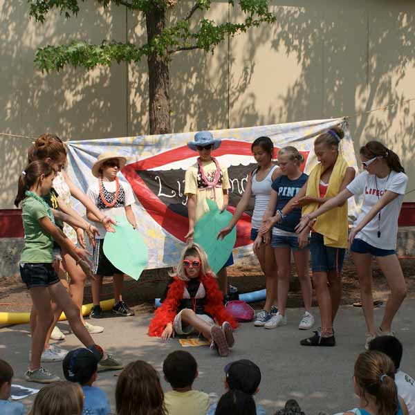 Day camp students putting on play
